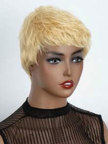 Peluca de cabello humano de color con corte pixie rizado corto con flequillo - S613 - Ver 4