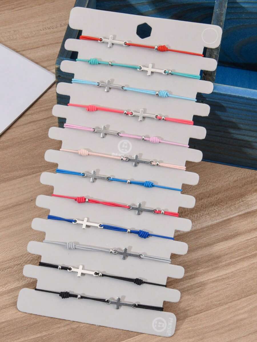 Vòng đeo tay trang trí chữ thập 12 cái/bộ - Nhiều màu - Xem 1