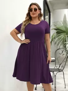 Vestido línea A unicolor - Morado - Ver 1