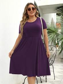 Vestido línea A unicolor - Morado - Ver 3