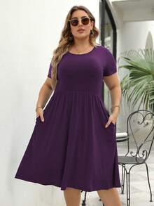 Vestido línea A unicolor - Morado - Ver 4