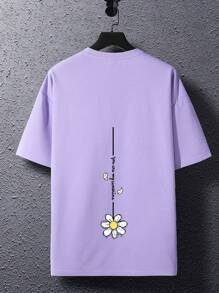 Manfinity Hypemode Loose Fit Men Floral & Slogan Graphic T-Shirt - Lilac Purple - View 2