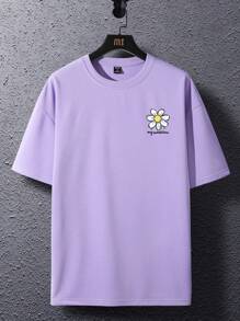 Manfinity Hypemode Loose Fit Men Floral & Slogan Graphic T-Shirt - Lilac Purple - View 3