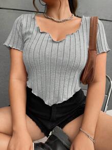 SHEIN EZwear 大碼木耳邊手帕下擺T恤 - 淺灰色 - 查看 1