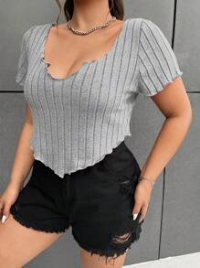 SHEIN EZwear 大碼木耳邊手帕下擺T恤 - 淺灰色 - 查看 4