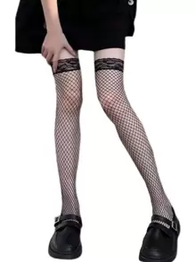 1 par de calcetines largos hasta la pantorrilla con diseño de encaje calado y flores, de moda para la vida diaria y el Día de San Valentín