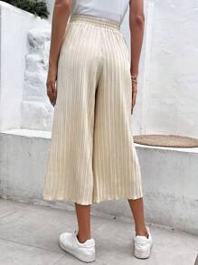 SHEIN Frenchy 素色褶皺闊腿褲 - 杏色 - 查看 2