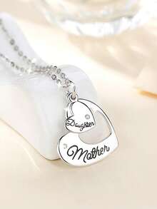 1pc Heart-Shaped Mother Daughter Necklace - Silver - View 3