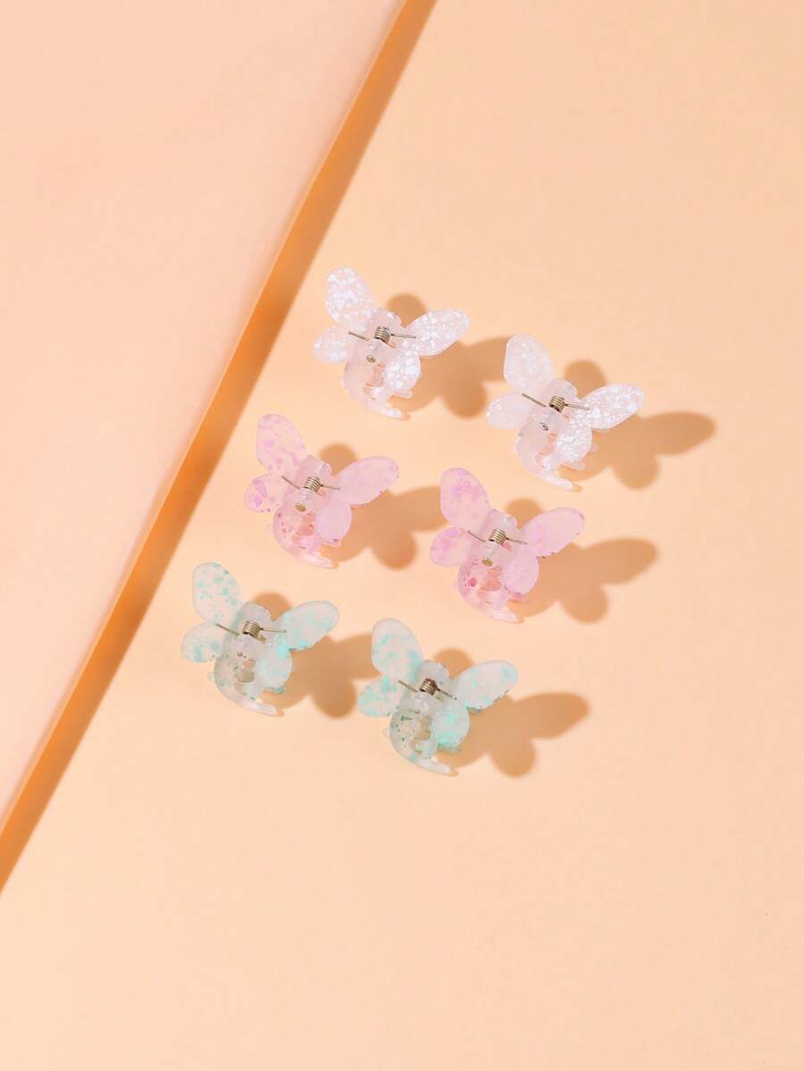 6入組女士潑墨圖案蝴蝶設計時尚髮爪適用於頭髮裝飾用品 - 彩色 - 查看 1