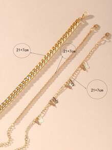 3 piezas Pulsera tobillera con accesorio de mariposa - Amarillo Oro - Ver 3