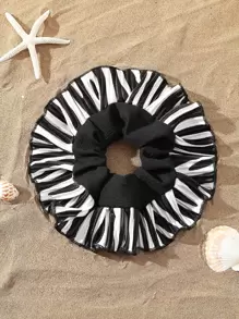 1 cái Scrunchie nữ họa tiết sọc giản dị để trang trí tóc - màu đen - Xem 1