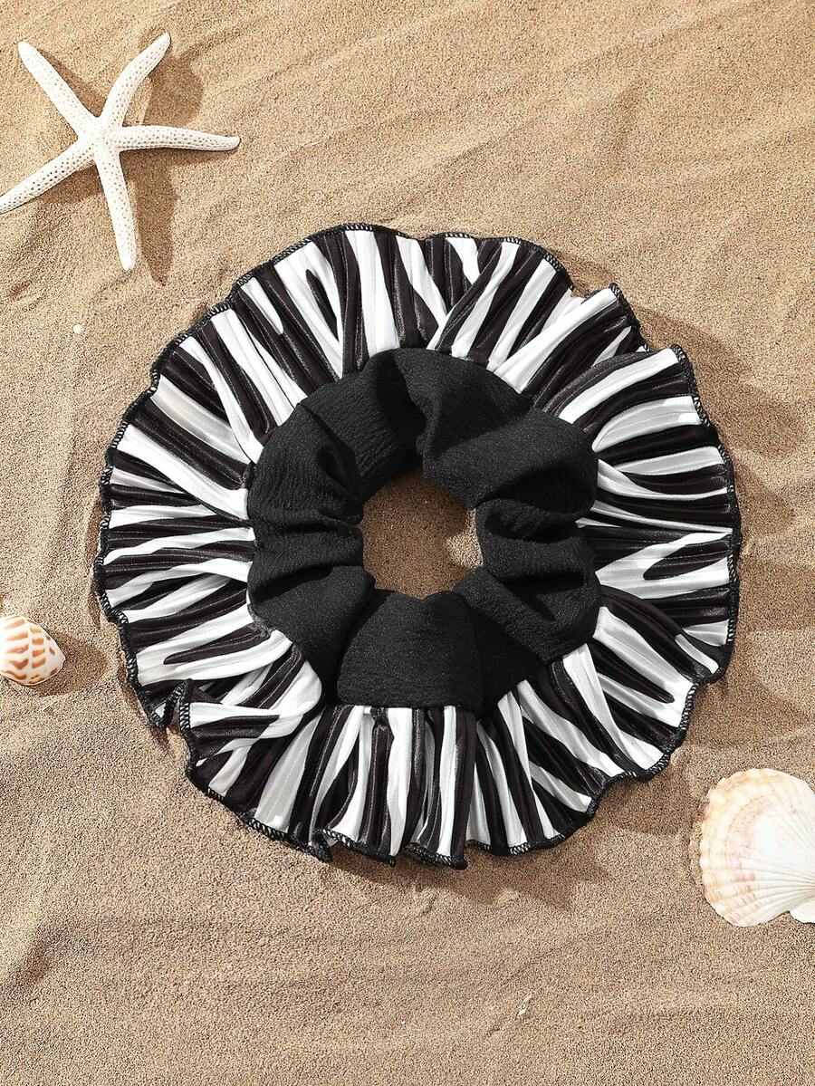 1 cái Scrunchie nữ họa tiết sọc giản dị để trang trí tóc - màu đen - Xem 1