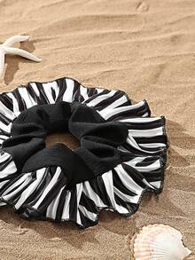 1 cái Scrunchie nữ họa tiết sọc giản dị để trang trí tóc - màu đen - Xem 3