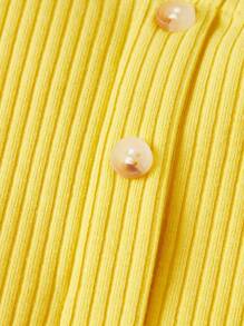 SHEIN 嬰兒女孩花卉刺繡網紗泡袖紐扣前短款上衣 - 黃色 - 查看 4