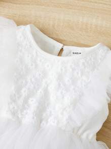 SHEIN Baby Ruffle Trim Mesh Overlay Bodysuit - White - View 3