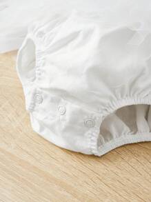 SHEIN Baby Ruffle Trim Mesh Overlay Bodysuit - White - View 4