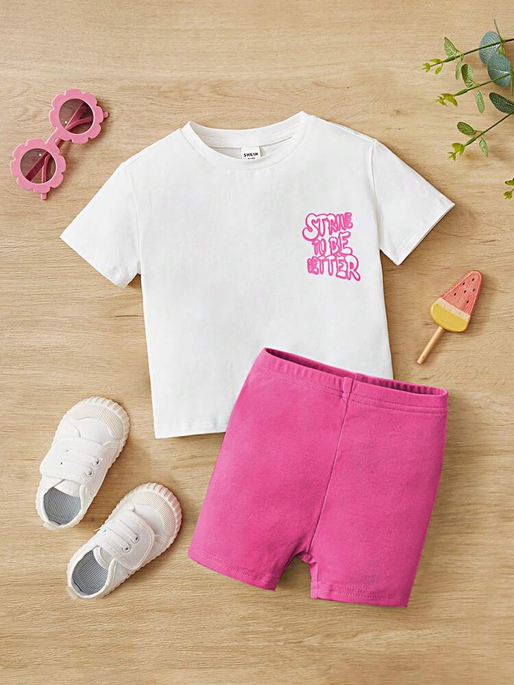 Baby Girl Slogan Graphic Tee & Shorts