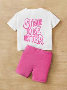 SHEIN Baby Sets Slogan - Berwarna merah muda - View 2
