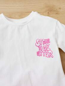 SHEIN Baby Sets Slogan - Berwarna merah muda - View 3