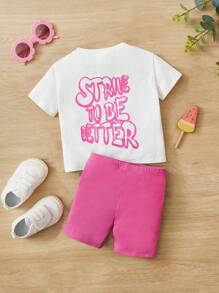 SHEIN Baby Sets Slogan - Berwarna merah muda - View 4