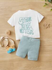 SHEIN Bộ đồ Em bé Slogan - Màu xanh Bạc hà - Xem 5