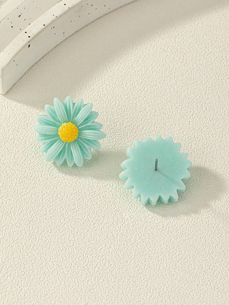1 paire de nouvelle boucles d'oreilles à fleurs de printemps/été pour femmes en jaune, rouge, violet, convient pour le casual, la plage, les sorties, les sports, les cadeaux - Bleu azur - Voir 4