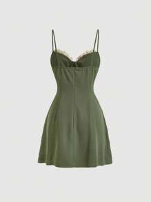 SHEIN MOD Chất rắn Tie Trước Váy Dây - xanh quân đội - Xem 2