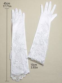 1 双女士荷叶边亮片装饰优雅新娘手套，适合婚礼秋季女士服装 - 白色 - 查看 5