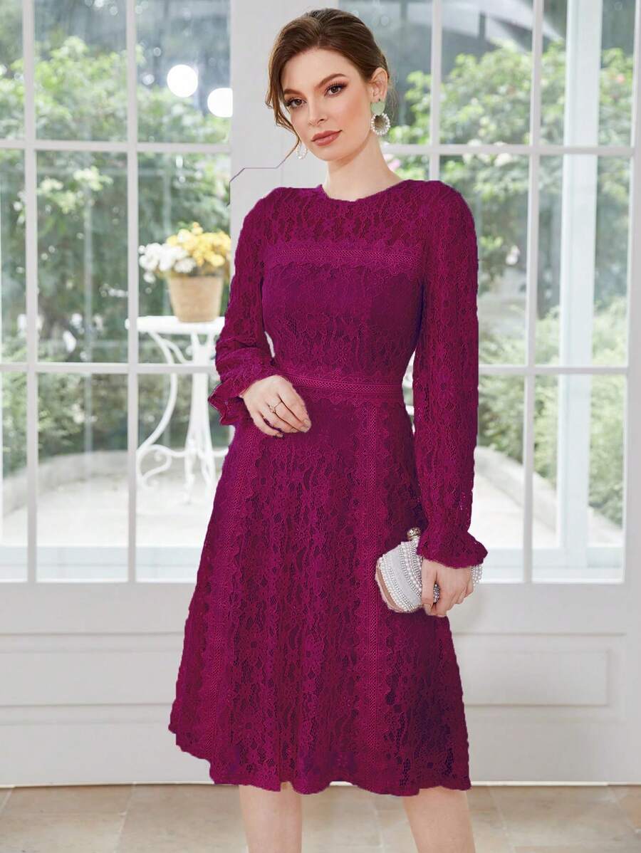 Flounce Sleeve Lace Dress | SHEIN USA
