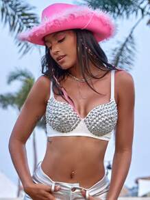 水鑽裝飾吊帶上衣 - 白色 - 查看 4