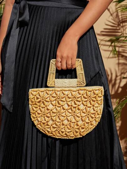 SHEIN VCAY 迷你珠子裝飾草編包,完美適合夏天海灘旅行度假