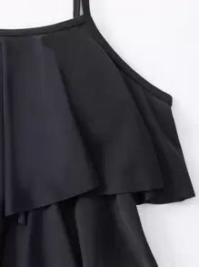 Swim Lushoire Summer Beach Tropical Print Ruffle Hem Tankini - Multicolor - View 4