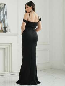 Missord 一字肩水鑽裝飾魚尾裙下擺正式洋裝 - 黑色 - 查看 2