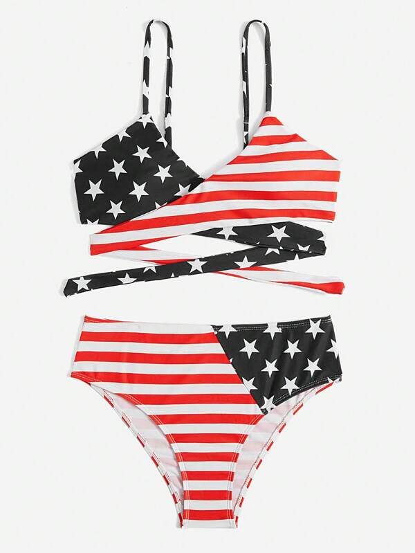 Americana Print Wrap Bikini Swimsuit SHEIN USA