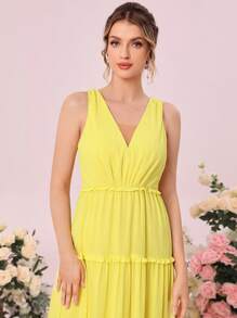 SHEIN Belle Solid Frill Trim Ruffle Hem Bridesmaid Dress - Yellow - View 6
