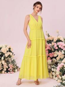 SHEIN Belle Solid Frill Trim Ruffle Hem Bridesmaid Dress - Yellow - View 7