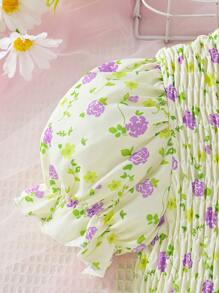 小女童碎花泡泡袖荷葉邊洋裝