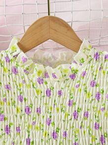 小女童碎花泡泡袖荷葉邊洋裝