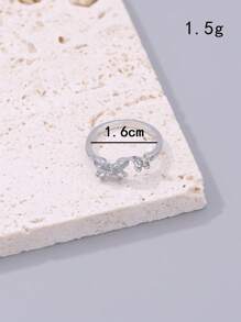 水鑽蝴蝶裝飾開口戒指 - 銀色 - 查看 3