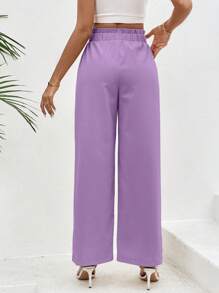 SHEIN VCAY Paperbag Waist Wide Leg Trousers - Purple - View 2