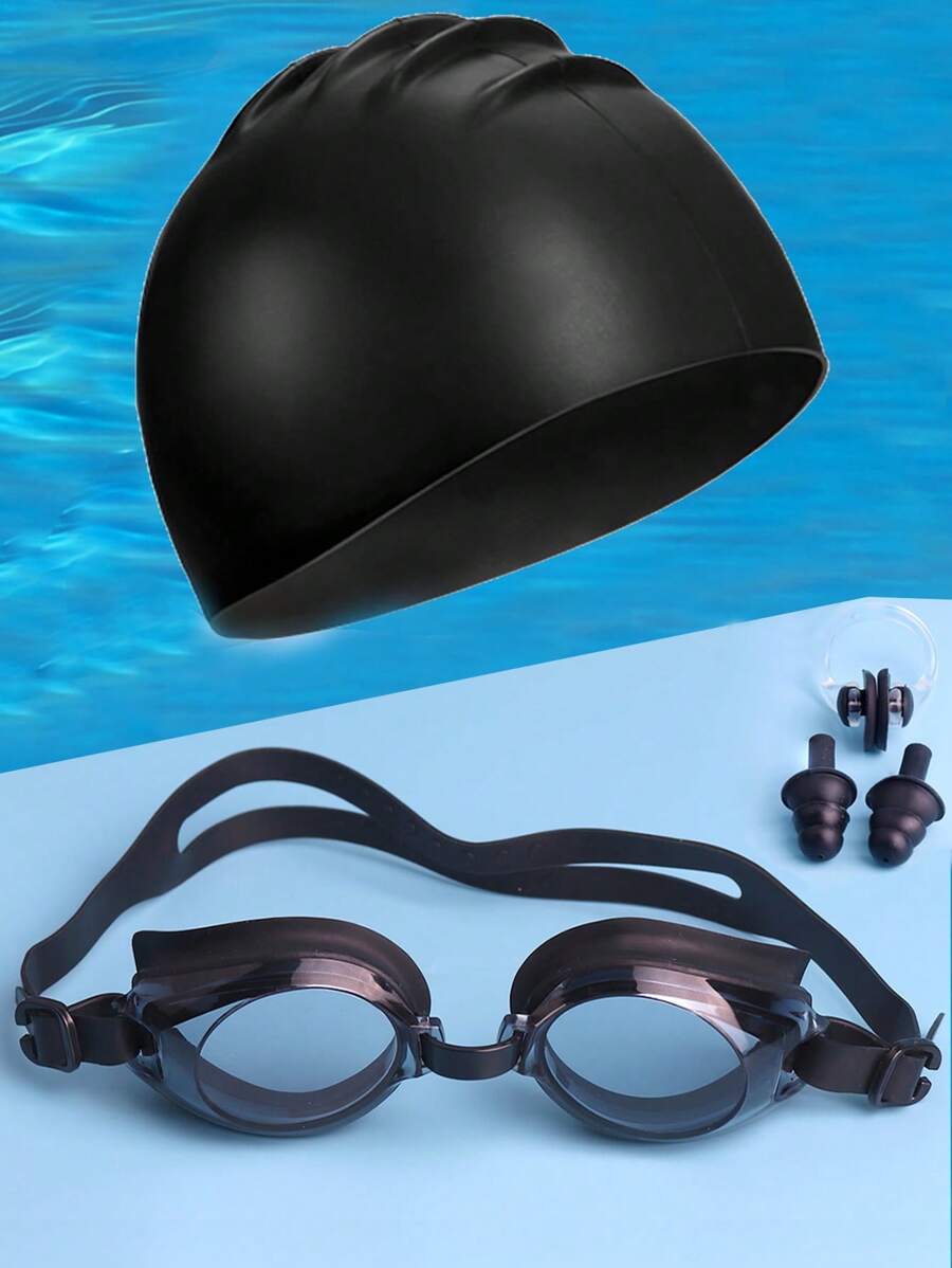 SHENYU Swimming Goggles, Swimming Cap, Nose Clip, Ear Plugs Set - Black - View 1
