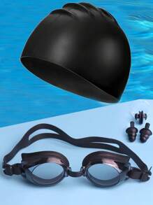 SHENYU Swimming Goggles, Swimming Cap, Nose Clip, Ear Plugs Set - Black - View 2