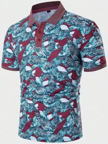 Manfinity RSRT Men Allover Leaf Print Polo Shirt - Multicolor - View 3