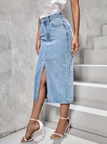 SHEIN Essnce High Waist Split Thigh Denim Skirt