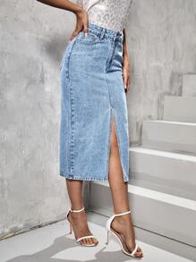 SHEIN Essnce High Waist Split Thigh Denim Skirt