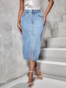 SHEIN Essnce High Waist Split Thigh Denim Skirt