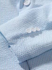 Manfinity Mode 男士條紋印花口袋貼布西裝外套帶短褲 - 淺藍色 - 查看 4