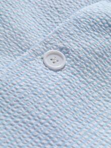 Manfinity Mode 男士條紋印花口袋貼布西裝外套帶短褲 - 淺藍色 - 查看 5