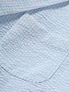 Manfinity Mode 男士條紋印花口袋貼布西裝外套帶短褲 - 淺藍色 - 查看 6