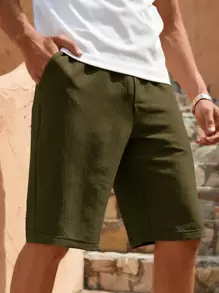 Manfinity RelaxMax Quần Short Nam Túi màu trơn Giải trí - xanh quân đội - Xem 1